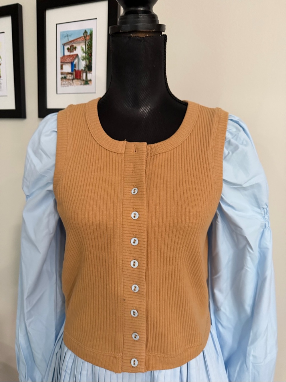Anthropologie Women’s Ribbed Button-Front Pleated Light Blue Blouse M - Picture 2 of 12